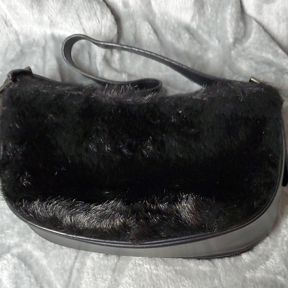 Apostrophe Black Faux Fur Shoulder Bag